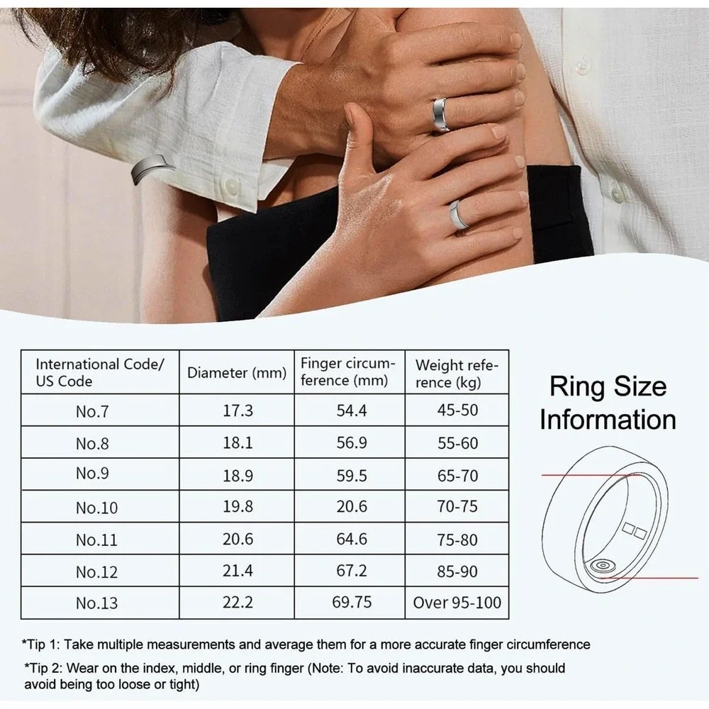 J-RING Smart Ring Women Men Size 8 Fitness Tracker SpO2 Titanium Waterproof NEW